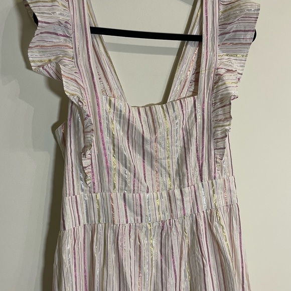 Loft Shimmer Stripe Ruffle Cutout Back Midi Dress size 10 - Picture 7 of 10